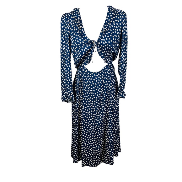 Reformation Heidi Navy And White Floral Midi Dress. - Picture 3 of 12
